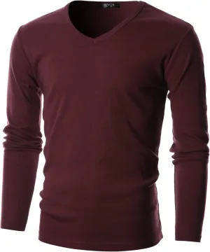 GIVON Men’s Slim Fit V-Neck Long Sleeve T-Shirt – 100% Cotton Ribbed Knit – Midweight Base Layer or Standalone Top