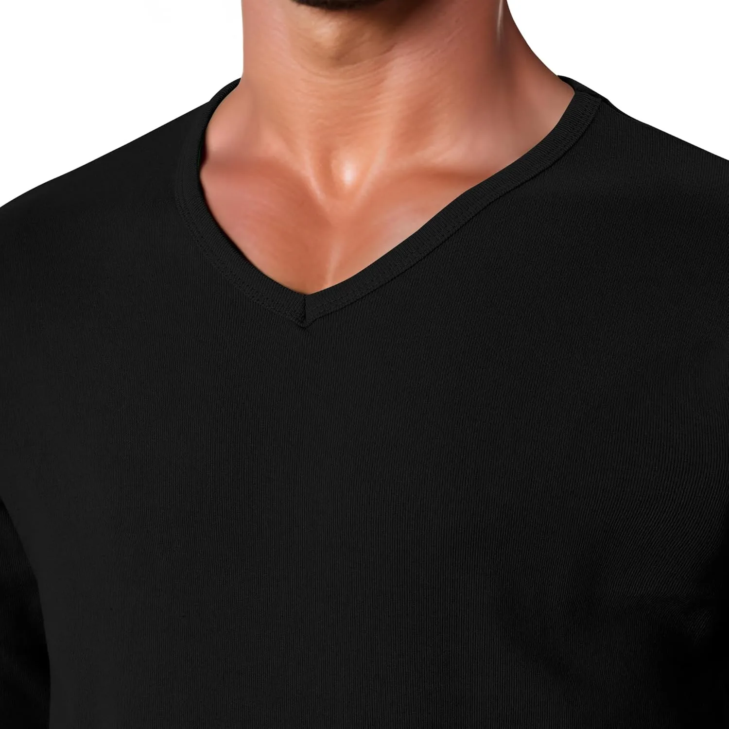 GIVON Men’s Slim Fit V-Neck Long Sleeve T-Shirt – 100% Cotton Ribbed Knit – Midweight Base Layer or Standalone Top