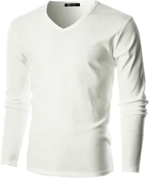 GIVON Men’s Slim Fit V-Neck Long Sleeve T-Shirt – 100% Cotton Ribbed Knit – Midweight Base Layer or Standalone Top