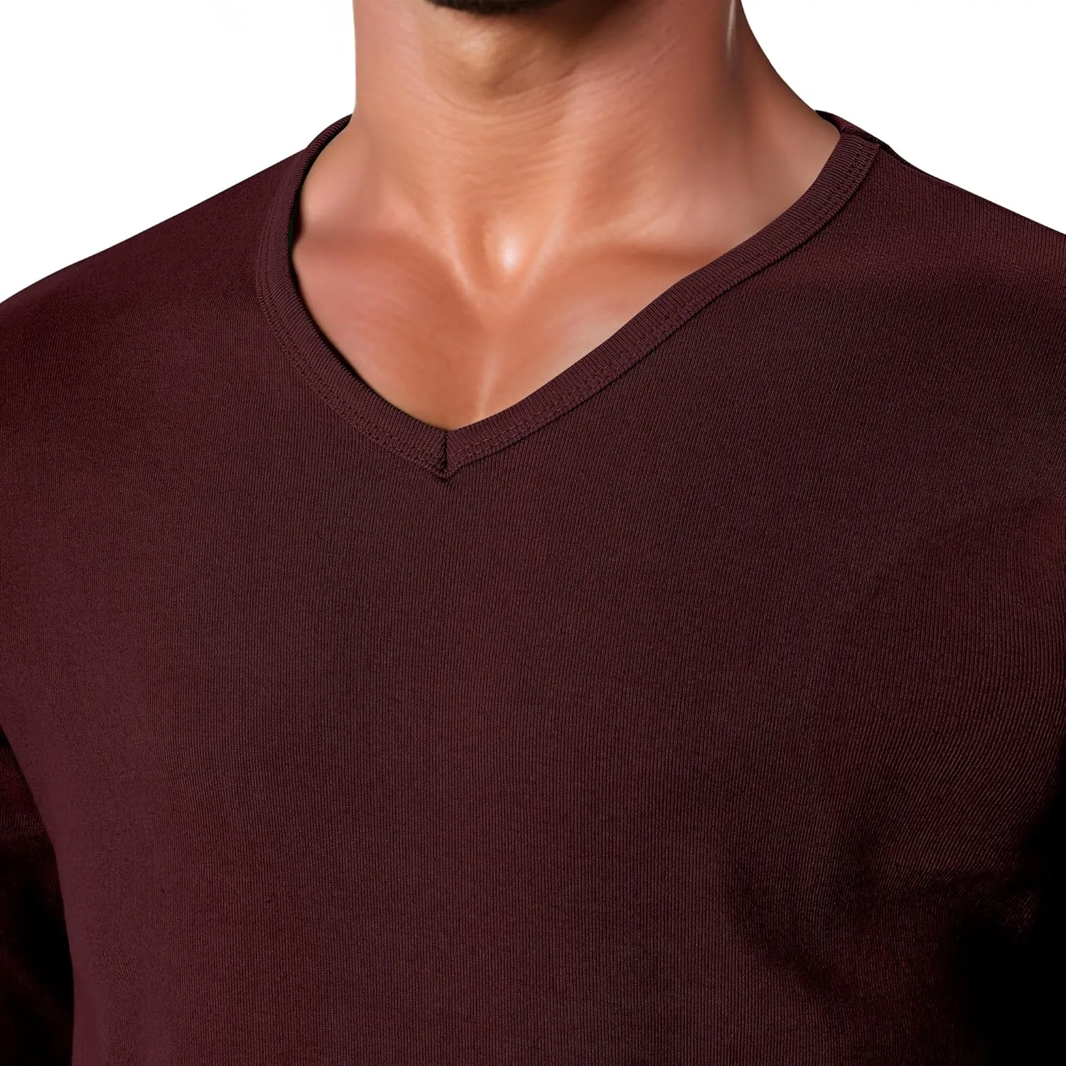 GIVON Men’s Slim Fit V-Neck Long Sleeve T-Shirt – 100% Cotton Ribbed Knit – Midweight Base Layer or Standalone Top