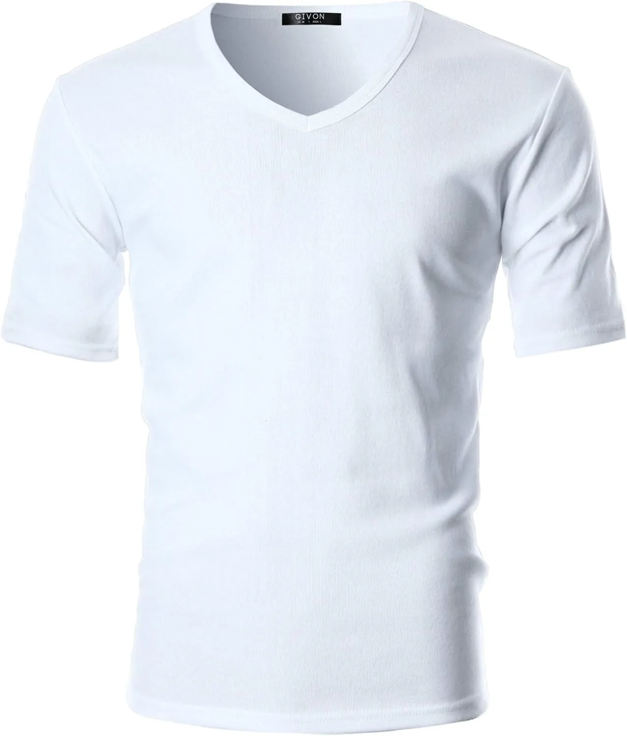 GIVON Men’s Slim Fit V-Neck Long Sleeve T-Shirt – 100% Cotton Ribbed Knit – Midweight Base Layer or Standalone Top