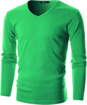GIVON Men’s Slim Fit V-Neck Long Sleeve T-Shirt – 100% Cotton Ribbed Knit – Midweight Base Layer or Standalone Top
