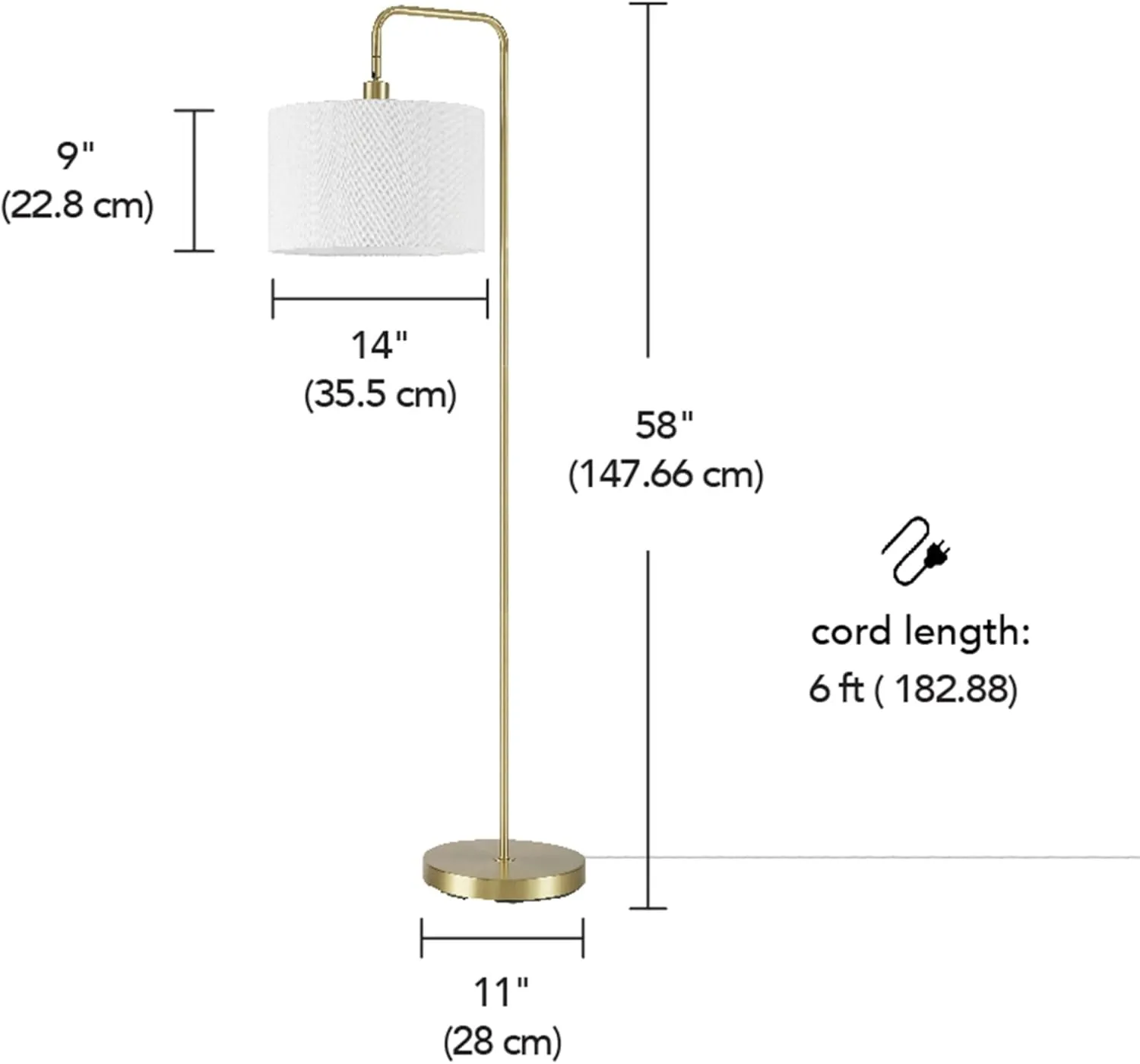 GLOBE Electric 61000021 58" Floor Lamp, Brass, White Linen Shade, On/Off Rotary Switch on Socket, Living Room Decor, Standing Lamps, Tall Lamp for Living-Room Corner