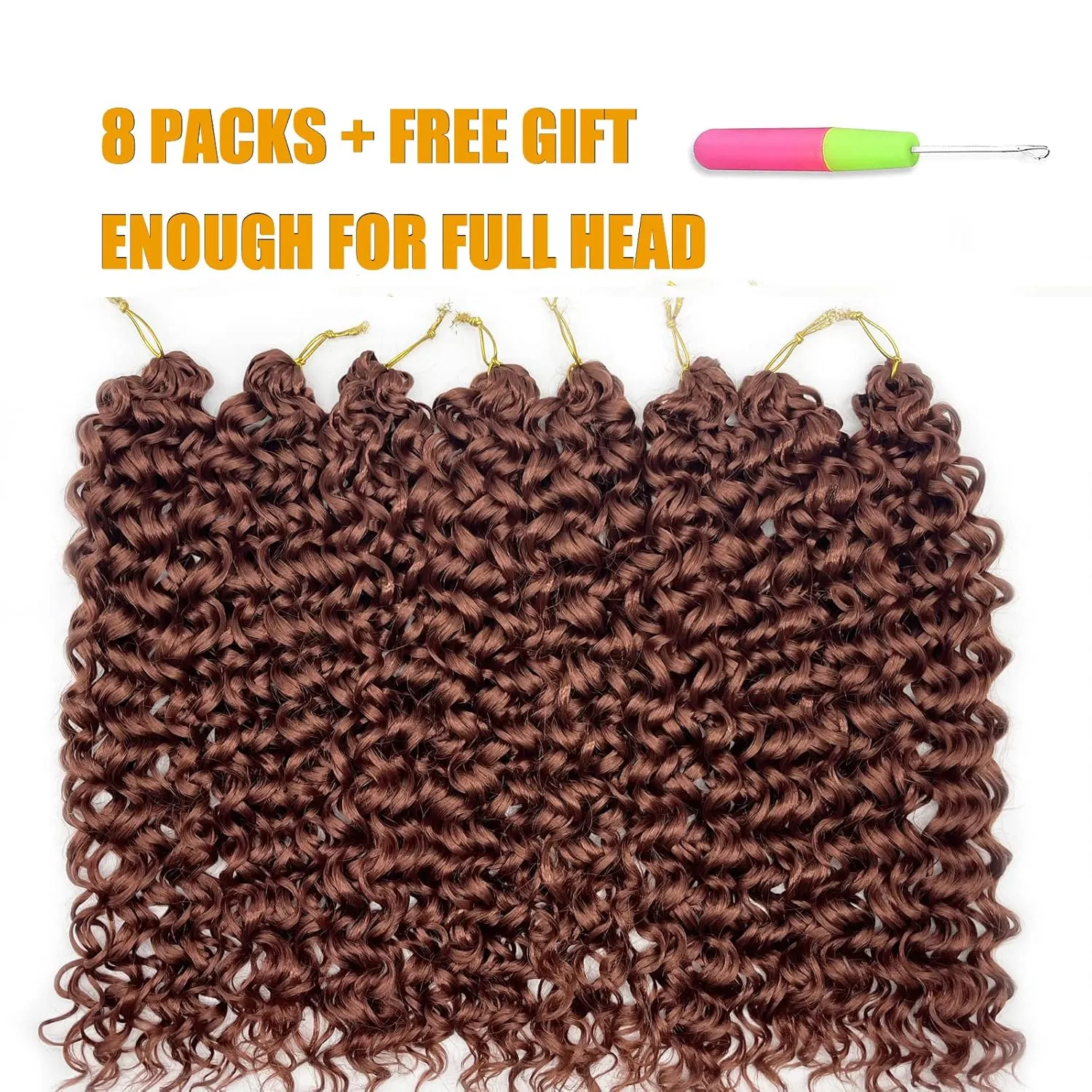 Gogo Curl 14 Inch 8 Packs Curly Crochet Hair for Black Women Ginger Copper Red Color 350 Wavy Beach Curls Crochet Hair Water Wave Synthetic Curly Braiding Hair Extensions(14inch 8pack, #350)