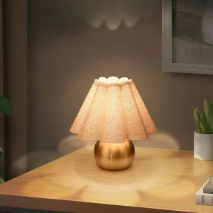 Gold Small Bedside Table Lamp, Brass Gold Bedroom Lamps, Cute Mini Table Lamps for Small Spaces with Scalloped Shade for Living Room, Kids Dorm