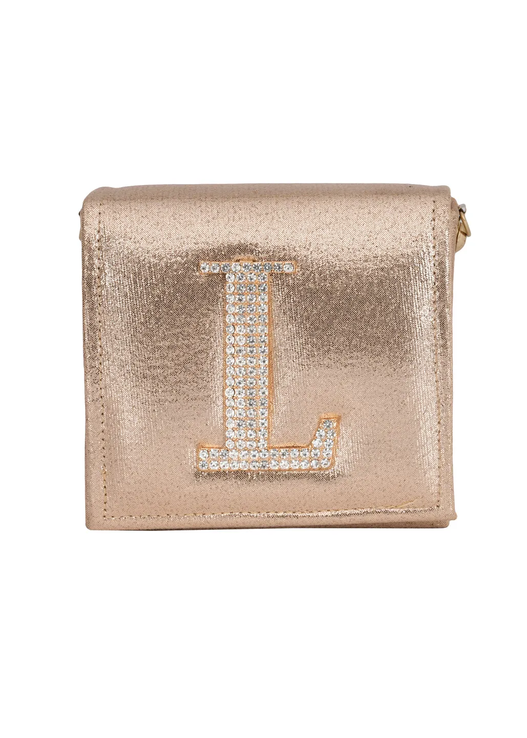 Golden L Alphabhet Intial Embellised Flap Bag