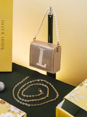 Golden L Alphabhet Intial Embellised Flap Bag