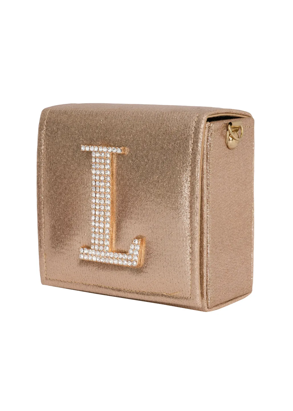 Golden L Alphabhet Intial Embellised Flap Bag