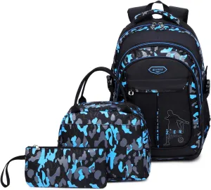 goldwheat School Backpack for Boys Cool Camouflage Bookbags with Lunch Box Pencil Case 3pcs for Middle School