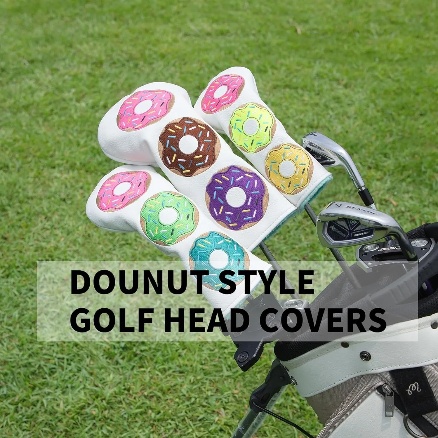 Golf Club Head Covers - Golf Driver Headcover/ 3 Wood Fairway Cover/Hybrid Headcover Head Covers - Donuts Style Premium Leather Driver Fairway Wood Rescue Head Covers Rotatable