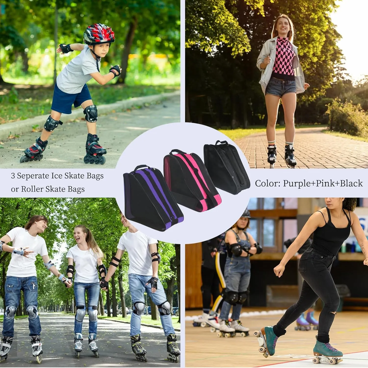Gooyule Roller Skate Bag - Adjustable Shoulder Strap Ice Skate Bag for Girls, Boys & Adults - Large Capacity Fits Quad, Inline & Most Roller Skating Accessories