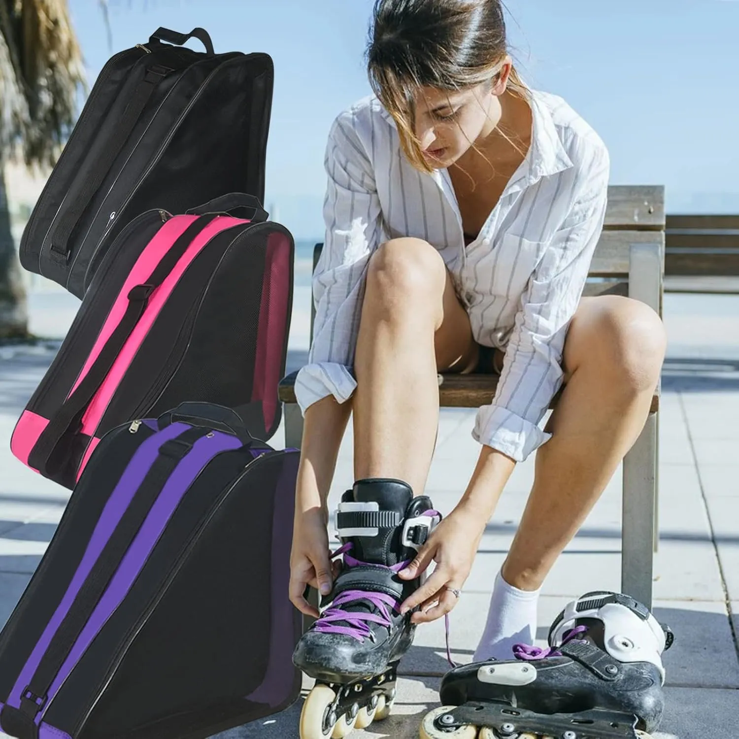 Gooyule Roller Skate Bag - Adjustable Shoulder Strap Ice Skate Bag for Girls, Boys & Adults - Large Capacity Fits Quad, Inline & Most Roller Skating Accessories