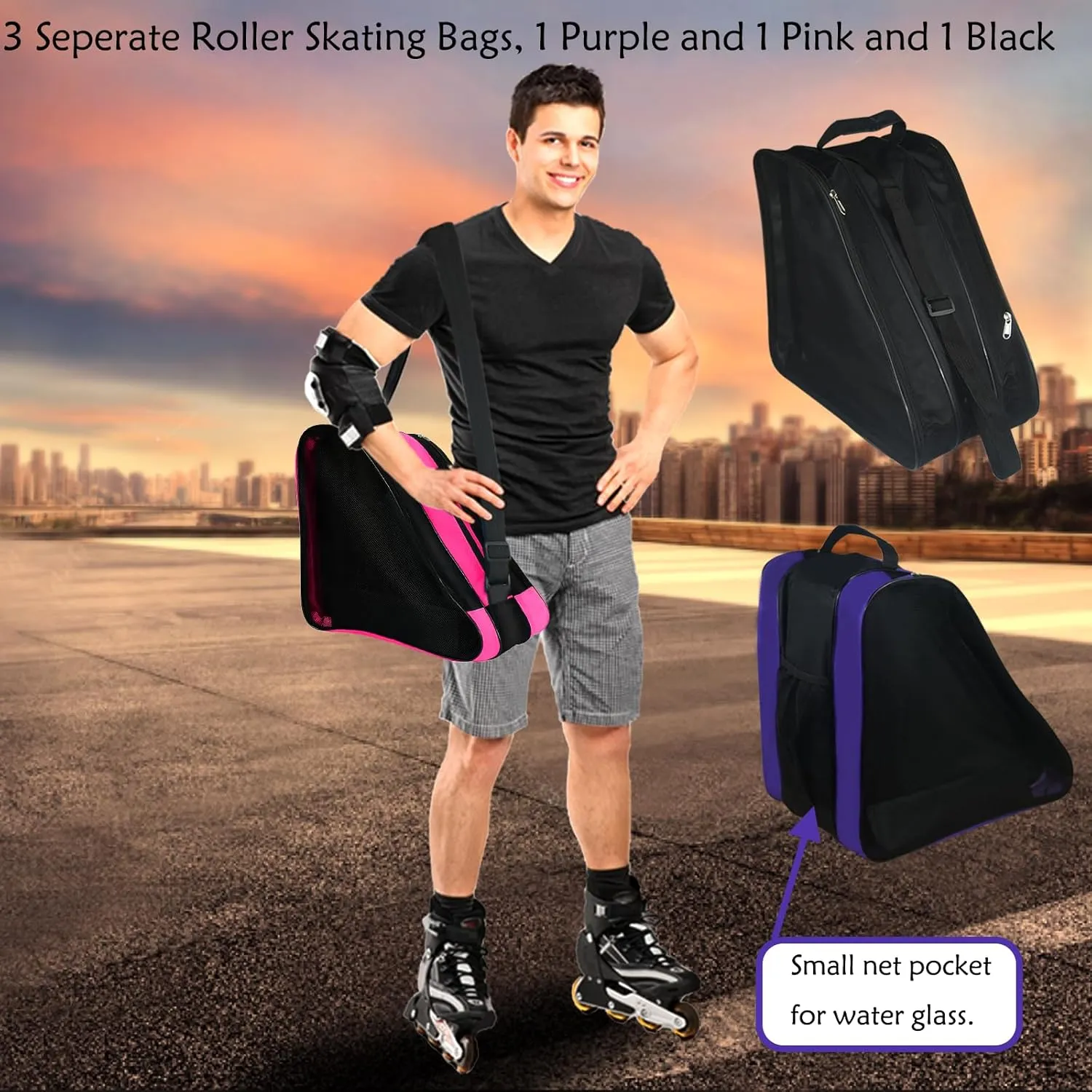 Gooyule Roller Skate Bag - Adjustable Shoulder Strap Ice Skate Bag for Girls, Boys & Adults - Large Capacity Fits Quad, Inline & Most Roller Skating Accessories