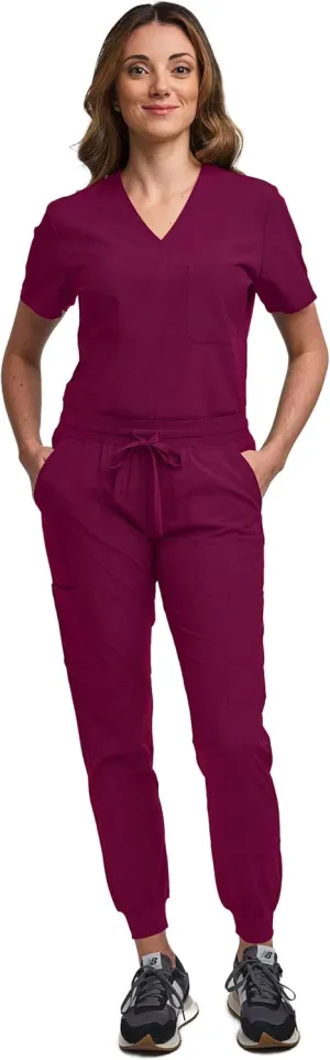 Green Town Scrubs for Women Scrub Set - Jogger Pant and Tuck-in V-Neck Top, 5 Pockets, Yoga Waistband, Nursing Uniform
