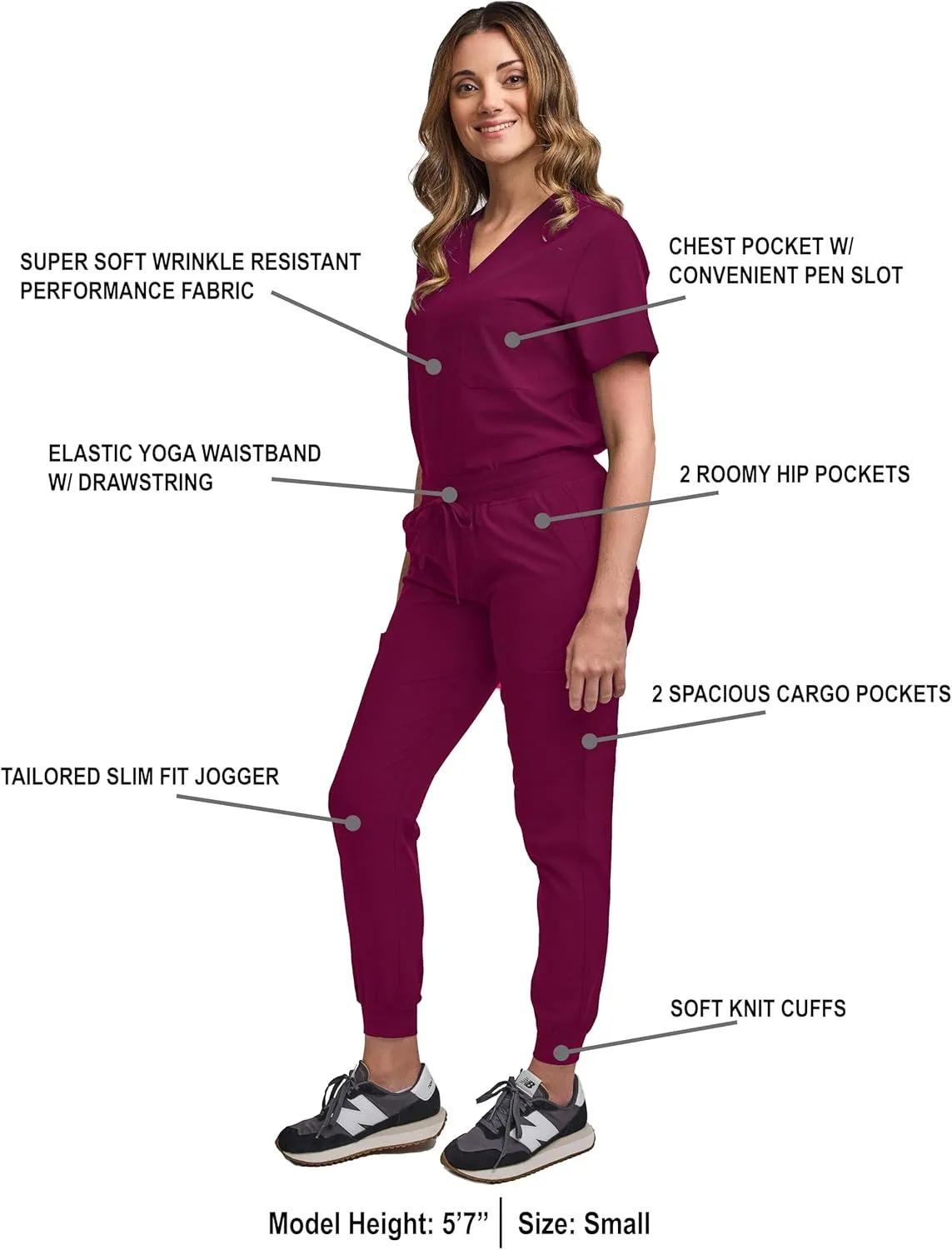 Green Town Scrubs for Women Scrub Set - Jogger Pant and Tuck-in V-Neck Top, 5 Pockets, Yoga Waistband, Nursing Uniform