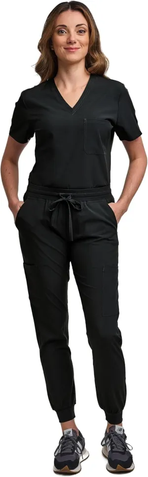 Green Town Scrubs for Women Scrub Set - Jogger Pant and Tuck-in V-Neck Top, 5 Pockets, Yoga Waistband, Nursing Uniform