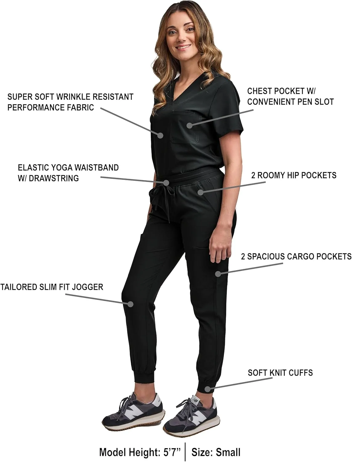Green Town Scrubs for Women Scrub Set - Jogger Pant and Tuck-in V-Neck Top, 5 Pockets, Yoga Waistband, Nursing Uniform