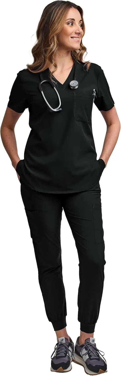 Green Town Scrubs for Women Scrub Set - Jogger Pant and Tuck-in V-Neck Top, 5 Pockets, Yoga Waistband, Nursing Uniform