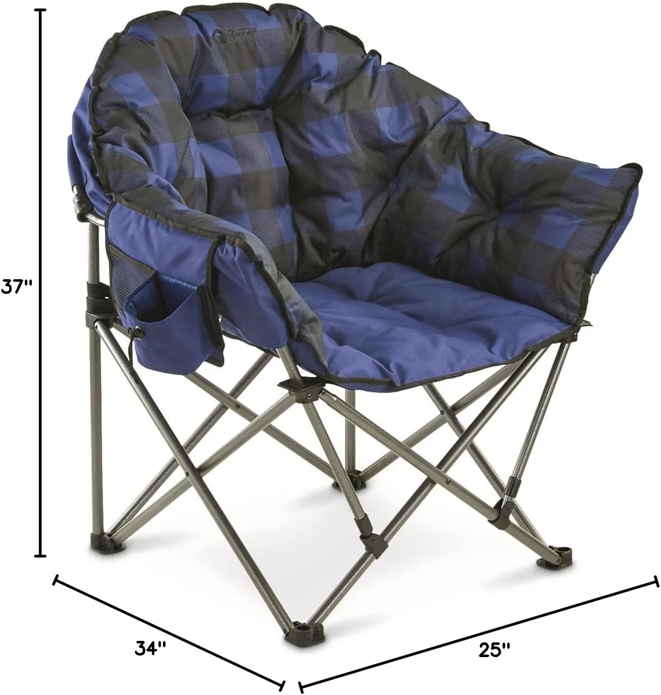 Guide Gear Club Camping Chair, Oversized, Portable, Folding with Padded Seats, 500-lb. Capacity Blue Plaid