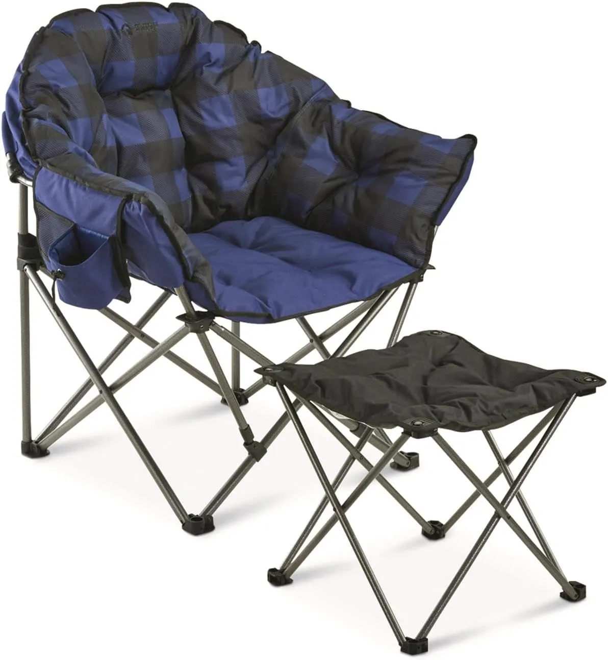 Guide Gear Club Camping Chair, Oversized, Portable, Folding with Padded Seats, 500-lb. Capacity Blue Plaid