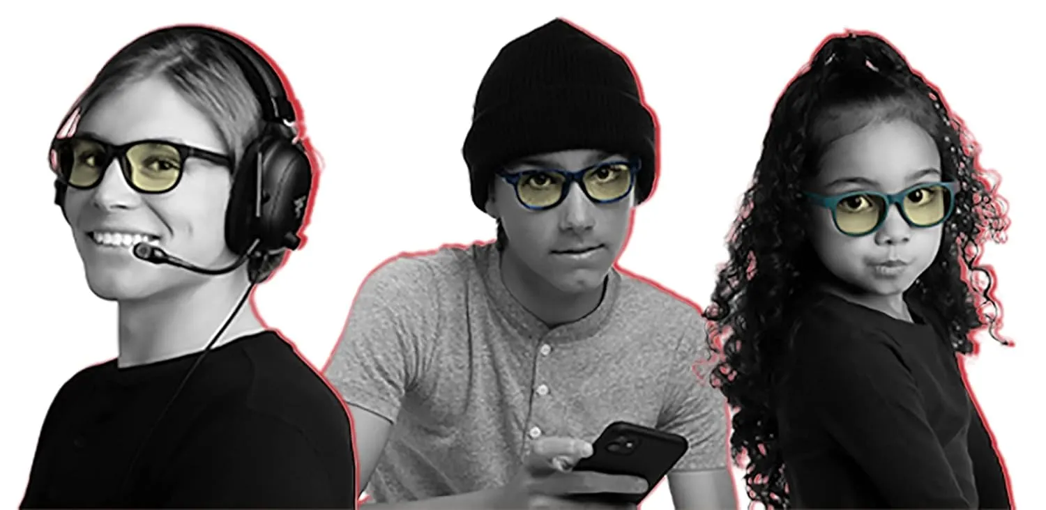 GUNNAR - Premium Gaming and Computer Glasses for Kids (age 4-8) - Blocks 65% Blue Light - Rush, Magenta, Amber Tint