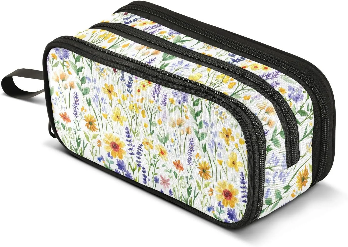 GuoChe Cute Spring Flowers Rustic White Nylon Boys Pencil Bag Large Capacity Pencil Storage Case Stationery for School Kids