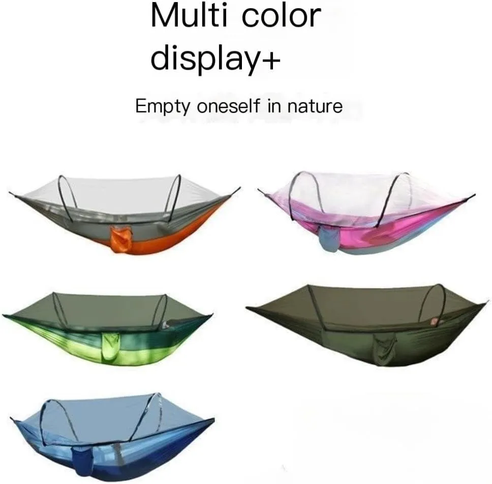 Hammock Outdoor Camping Anti-Rollover Nylon Hammock with Mosquito Net Automatic Quick-Opening Mosquito Net Hammock Hammocks for Outside(Orange)