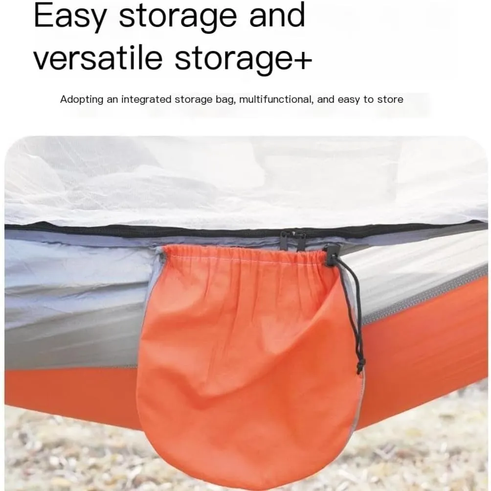 Hammock Outdoor Camping Anti-Rollover Nylon Hammock with Mosquito Net Automatic Quick-Opening Mosquito Net Hammock Hammocks for Outside(Orange)