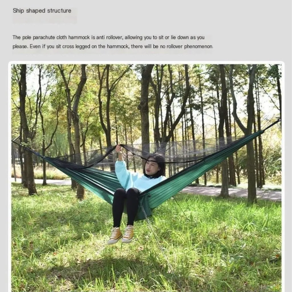 Hamock Ultra-Light Nylon Double Hammock Parachute Cloth Anti-Rollover Elastic Band Encrypted Mosquito Net Hammock Hanmock(A)