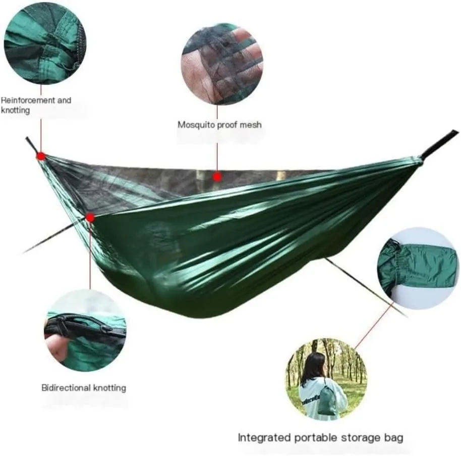 Hamock Ultra-Light Nylon Double Hammock Parachute Cloth Anti-Rollover Elastic Band Encrypted Mosquito Net Hammock Hanmock(A)