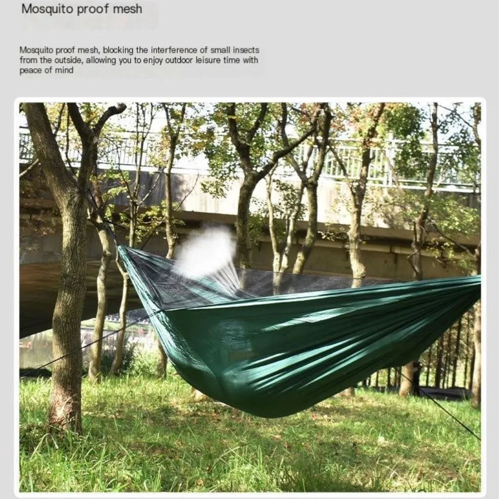 Hamock Ultra-Light Nylon Double Hammock Parachute Cloth Anti-Rollover Elastic Band Encrypted Mosquito Net Hammock Hanmock(A)