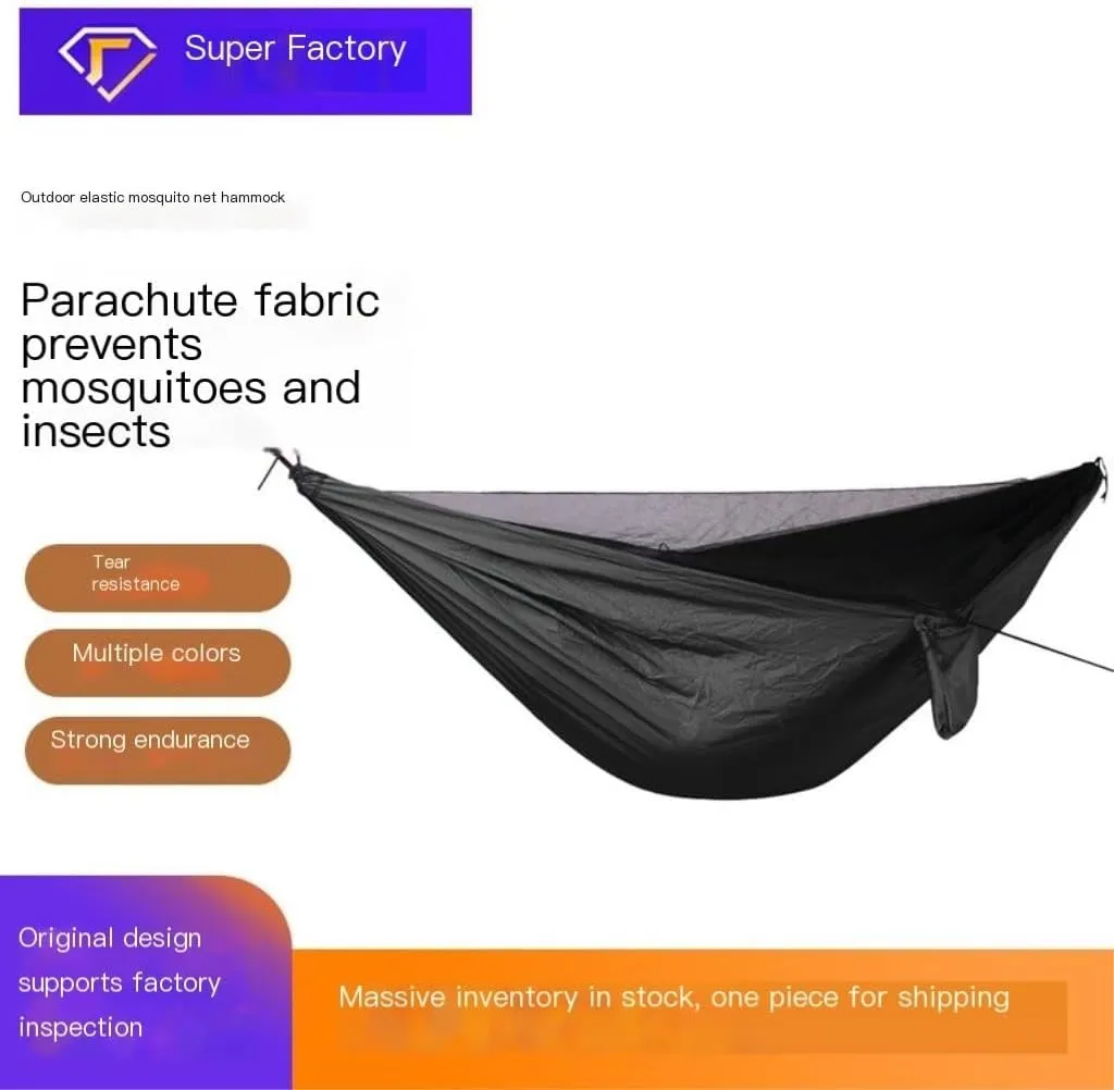 Hamock Ultra-Light Nylon Double Hammock Parachute Cloth Anti-Rollover Elastic Band Encrypted Mosquito Net Hammock Hanmock(A)