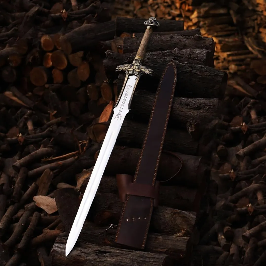 Handmade Viking Sword Battle Sword Real 5160 Carbon Steel Brass Fittings with Leather Sheath, Functional Sword Full Tang, King Sword - Medieval Fantasy Sword