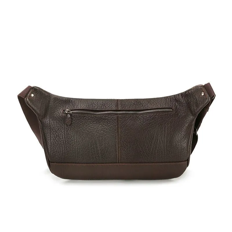 Handmade Vintage Waterproof Zipper Genuine Leather Men's Crossbody Bag