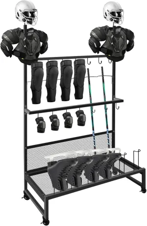 Heavy Duty Black Hockey Gear Drying Rack,Metal Hockey Gear Dryer for Adult and Kids Sports Equipment,Large Capacity Sturdy Hockey Equipment Storage and Organizer