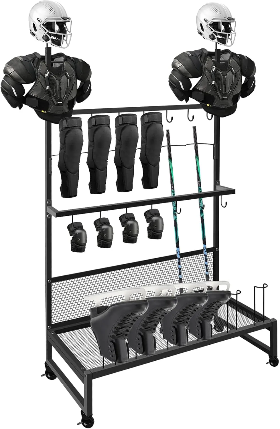 Heavy Duty Black Hockey Gear Drying Rack,Metal Hockey Gear Dryer for Adult and Kids Sports Equipment,Large Capacity Sturdy Hockey Equipment Storage and Organizer