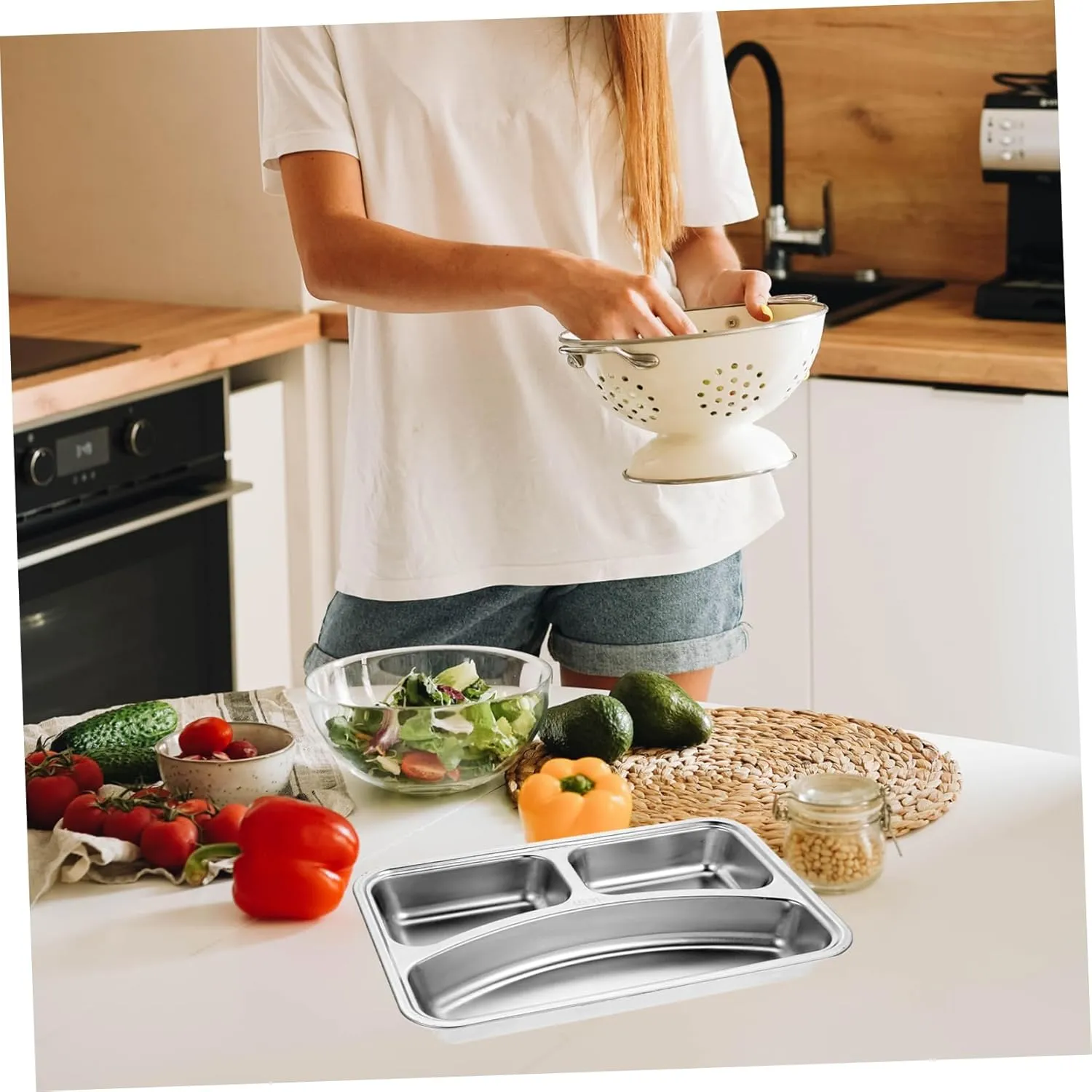 Hemoton 304 Meal Plate Divided Sectioned Adults Food Separator Plate Food Compartment Tray Compartment Plates Reusable Section Tray Lunch Dividers Stainless Steel Silver re-usable