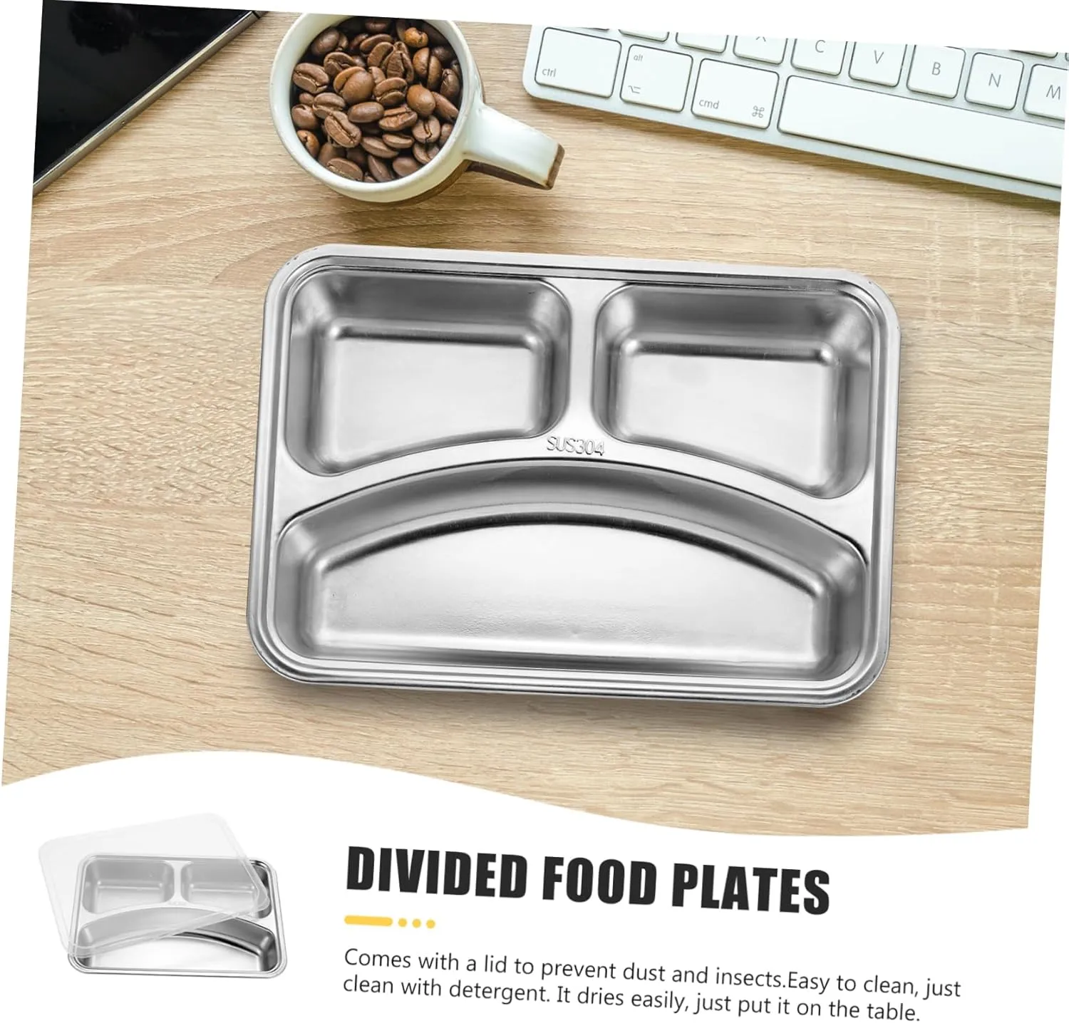 Hemoton 304 Meal Plate Divided Sectioned Adults Food Separator Plate Food Compartment Tray Compartment Plates Reusable Section Tray Lunch Dividers Stainless Steel Silver re-usable