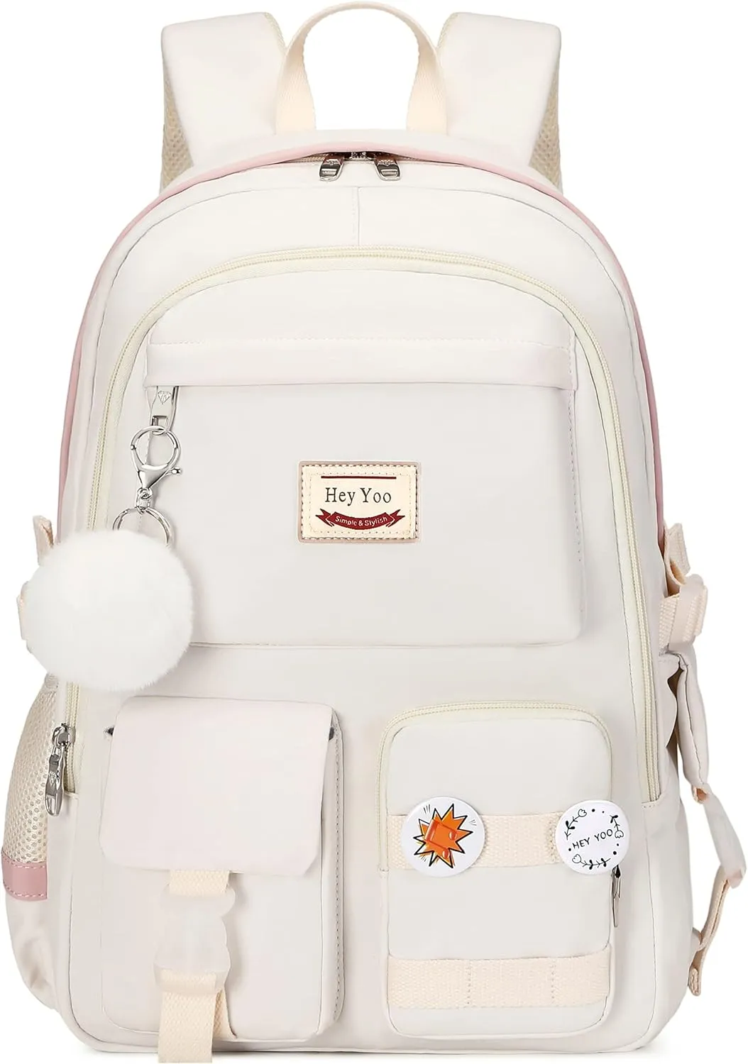 Hey Yoo School Backpack for Girls Backpack with Lunch Box Teen Girl Backpack Set Cute School Bag Bookbag for Teen Girls (White)
