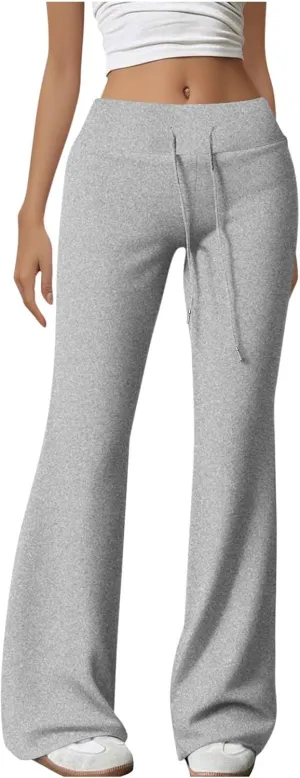 HGps8w Flared Yoga Pants for Women Drawstring High Waisted Casual Bootcut Leggings Comfy Lounge Sweatpants