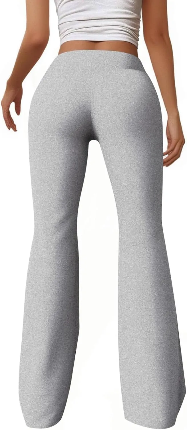 HGps8w Flared Yoga Pants for Women Drawstring High Waisted Casual Bootcut Leggings Comfy Lounge Sweatpants