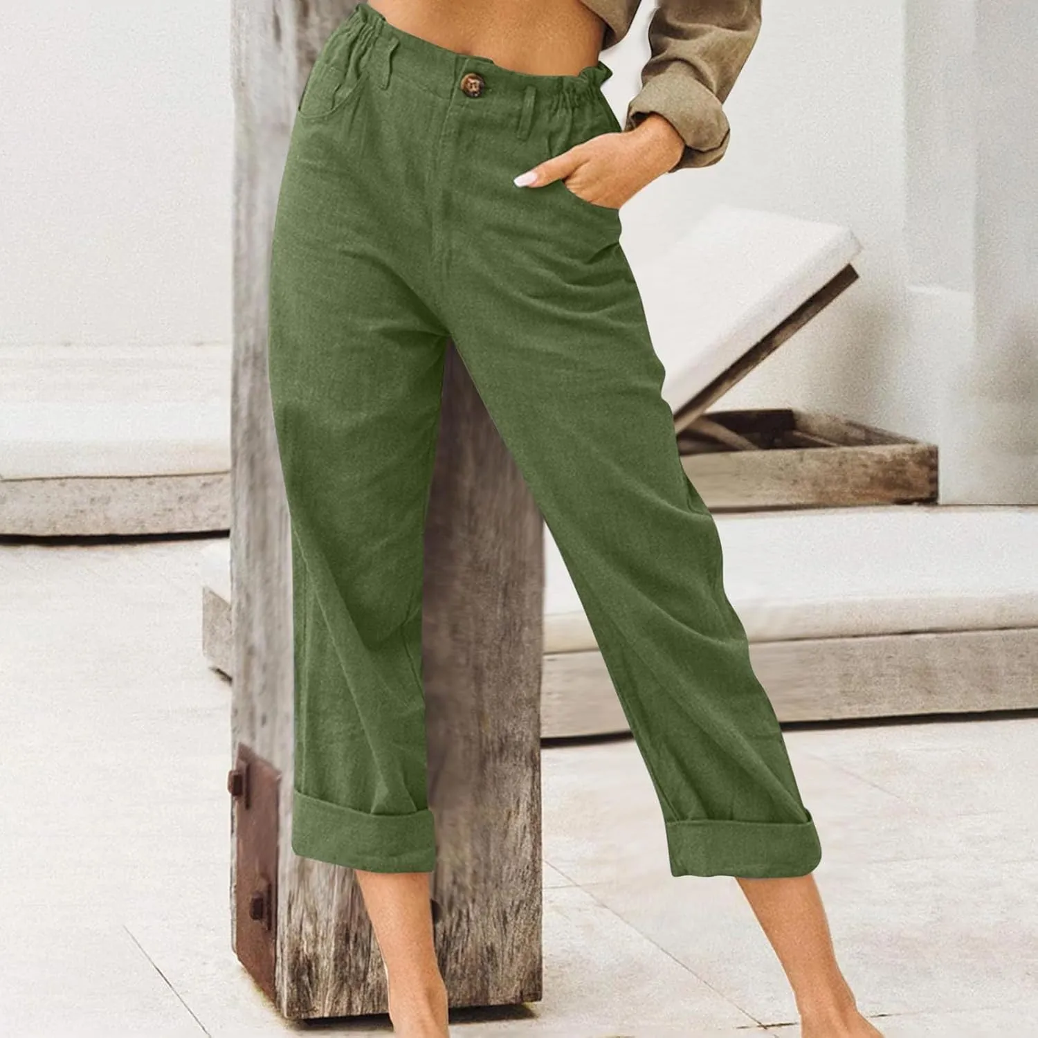 High Waisted Wide Leg Pants for Women Dressy Casual Loose Fit Summer Cropped Pant Trousers Resort Wear 2024