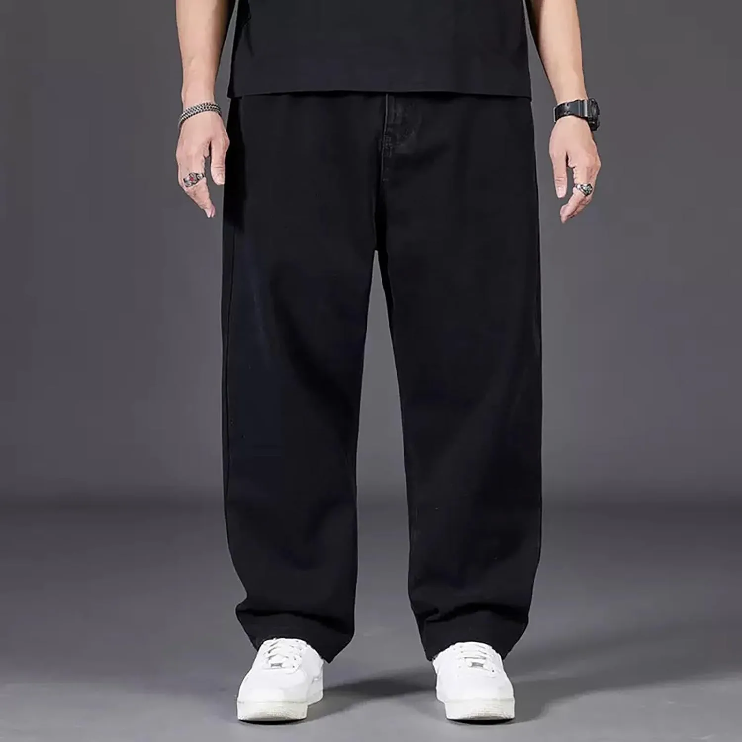 Hip Hop Jeans for Men Joggers Loose Fit Streetwear Biker Baggy Denim Pants Stylish Loose Elastic Waist Vintage Jeans