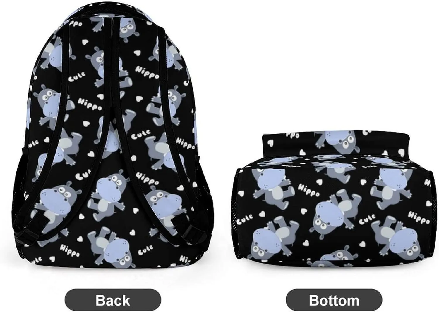 Hippo School Backpack for Kids Girls Boys, 16 Inch Cute Hippos Themed Bookbag, Personalized School Backpack for Students Children, Lightweight, Large Capacity