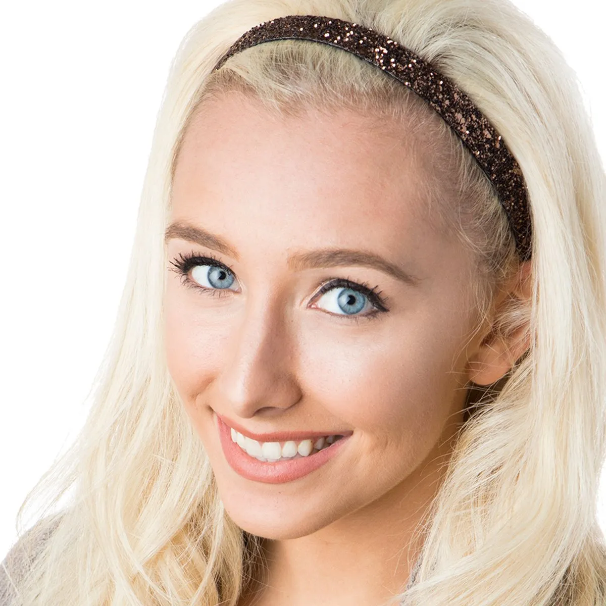 Hipsy REGULAR Size, Adjustable No Slip Sparkly Bling Glitter Skinny 5pk Headbands for Women Girls & Teens (Skinny Black/Silver/Brown/White/Gold)