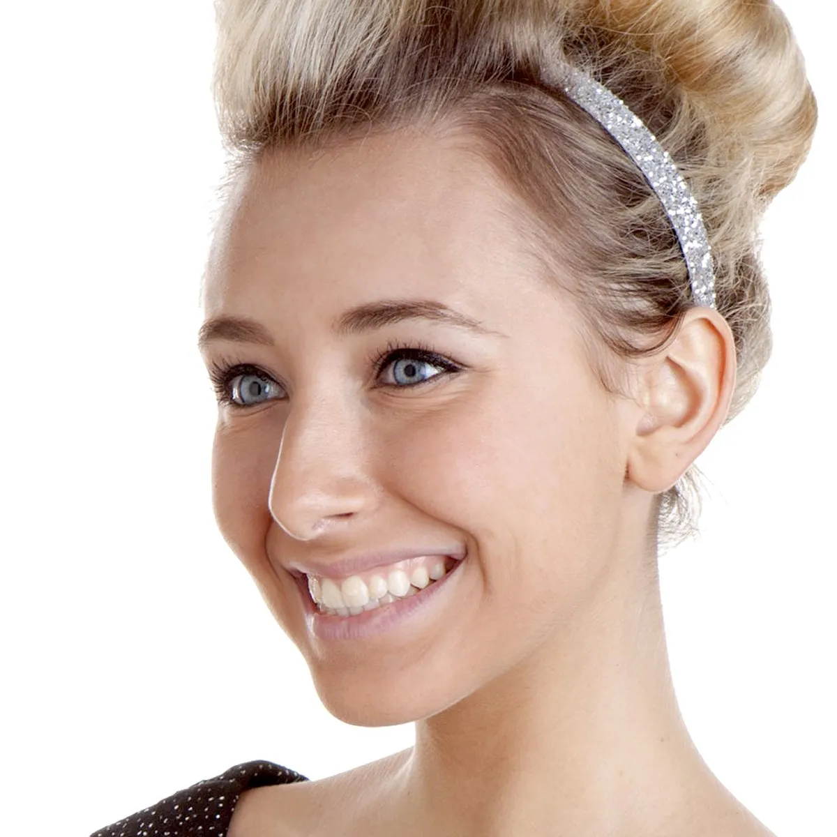 Hipsy REGULAR Size, Adjustable No Slip Sparkly Bling Glitter Skinny 5pk Headbands for Women Girls & Teens (Skinny Black/Silver/Brown/White/Gold)