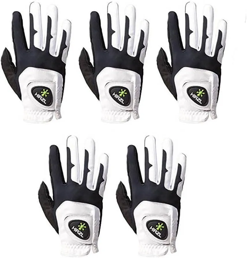 HIRZL GRIPPP FIT Ladies Golf Gloves – All Weather Womens Golf Glove (White/Black) | Kangaroo Leather & Lycra | Ultimate Grip/Wet or Dry | Breathable, Stretch Fit, Sweat Absorbent (Pack of 5)