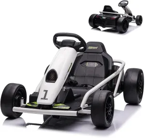 Homhougo 24V Go Kart for Kids, 8MPH Electric Drift Kart, Ride-on Toy Car With Music Horn, 8-12 Years, Max Load 155LBS, 300W*2 Motor, Outdoor Racing Toy (White)