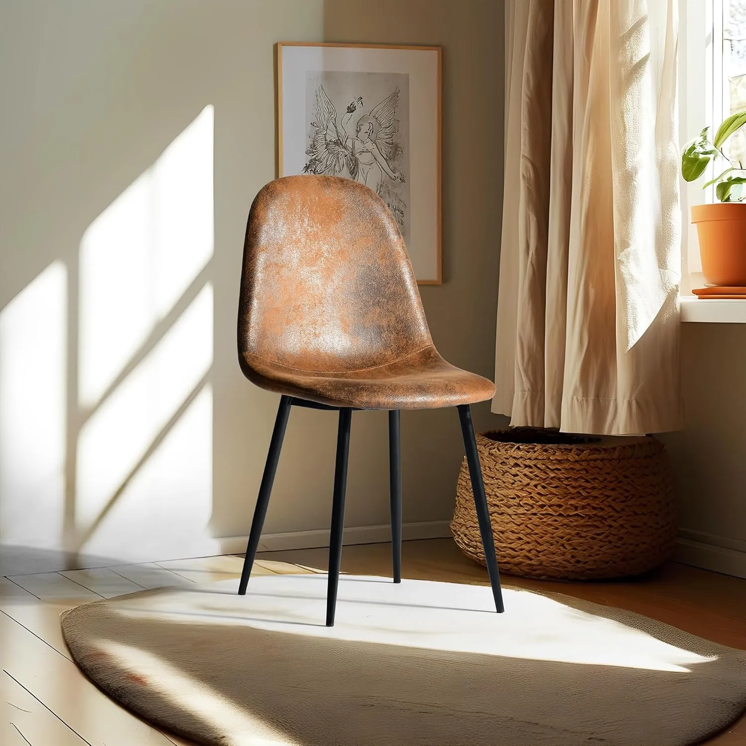 Homy Casa Mid-Century Upholstered Dining Chair, Kitchen Chairs with Metal Legs, Side Chairs with Suede Upholstery, Ideal for Kitchen, Dining Room, Office, or Restaurant (Brown-1pc)