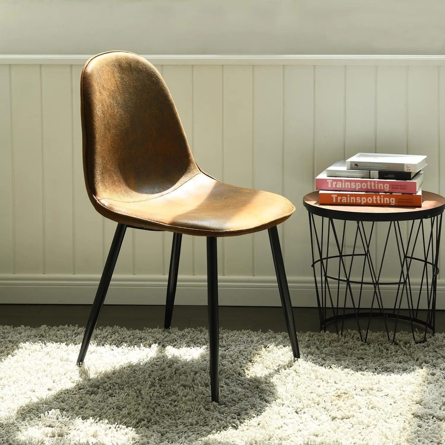 Homy Casa Mid-Century Upholstered Dining Chair, Kitchen Chairs with Metal Legs, Side Chairs with Suede Upholstery, Ideal for Kitchen, Dining Room, Office, or Restaurant (Brown-1pc)